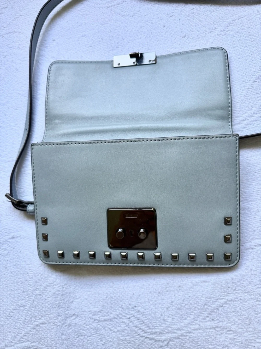Michael Kors SLOAN Small Studded Leather Crossbody Bag Dusty Blue Gunmetal NWOT
